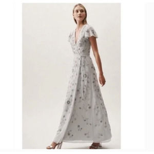 Anthropologie BHLDN Plymouth Wrap Dress Fog NEW 6, 2